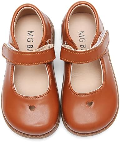 DADAWEN Girl's Classic Mary Jane Flats School Uniform Shoes Dress Shoes Party Wedding Shoes Brown US Size 7 M Toddler