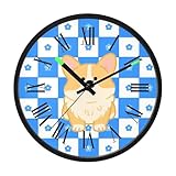 Amooorous Orologio luminoso ad attivazione vocale, silenzioso, senza ticchettio, funzionamento a batteria, orologio a forma di cane cartone animato, griglia blu e bianca, 30,5 cm, per ufficio, casa
