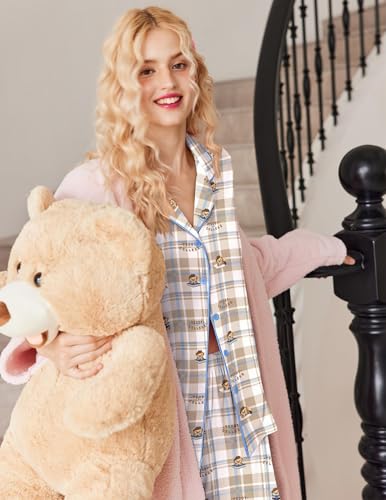 Image of Ekouaer Button Up Pajamas Set for Women Short Sleeve Ribbed Knit Sleepwear 2 Piece Pjs Shorts Set