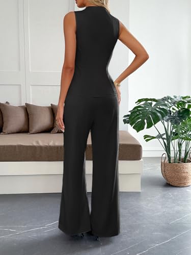 Womens 2 Piece Dressy Sets Straight Wide Leg Pants Slim Vest Business Suits Office Outfits for Women2