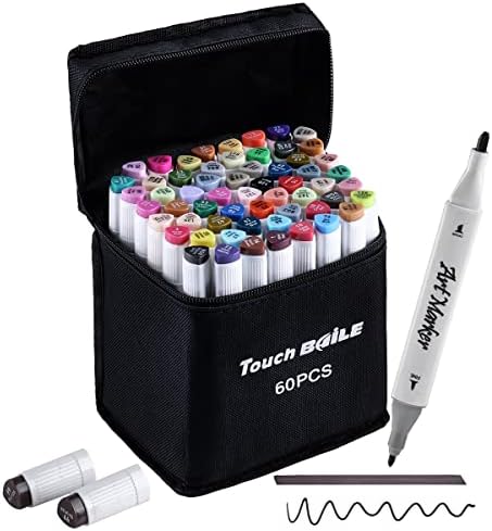 60 Colors Drawing Markers, Alcohol Marker Pens for Adult/Kids Coloring Book, Professional Permanent Art Markers, Dual Tip Alcohol Based Markers Set for Artists Coloring（Carrying Case）…