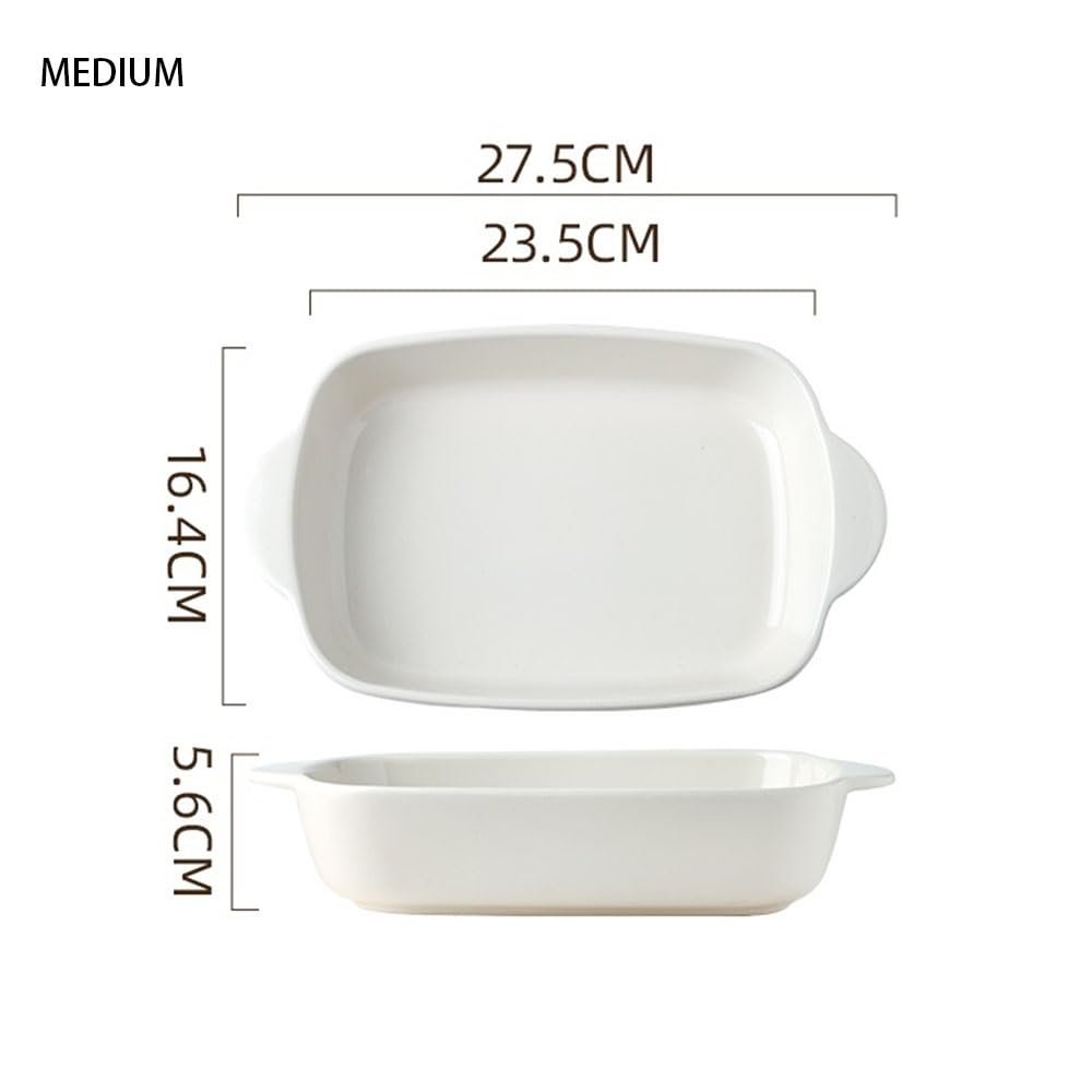 Naczynie do pieczenia Prostokątna ceramiczna forma do pieczenia z podwójnym uchwytem użytku domowego, piekarnika, kuchenki mikrofalowej, steków, pieczonego ryżu Zapiekanka(Biały,Średni)