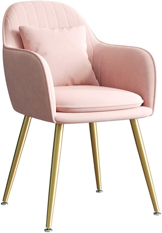 メイクアップチェア サイドテーブル キッチン 寝室 装飾用 座椅子 ゴールドメタル脚 布張りフットレスト ソフトクッション付き (ピ