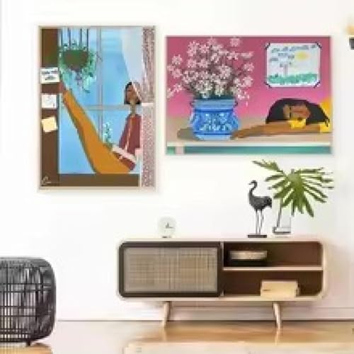 Poster moderne scandinave salon décoration murale plante tableau abstrait 40x60cm