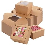 CYEER 72 Stück 15,2 cm Kuchenboxen mit Fenster, 15,2 x 15,2 x 7,6 cm, einzelne kleine Kuchenboxen für Kuchenportionen, braune Bäckerei-Boxen, Keksbox, Brownie-Boxen mit Aufklebern für Cupcakes, Kekse,