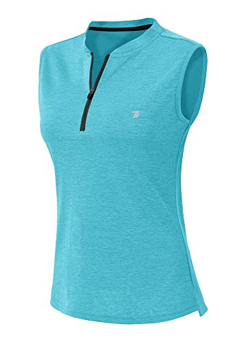 YSENTO Women's Dry Fit Tennis Golf Shirts Zip Up Sleeveless UPF 50+ Yoga Gym Workout Tops Shirts Ma Blue Size XXL