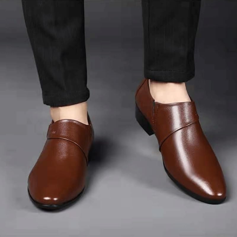 Men's Leather Platform Block Heel Oxfords Mens Business Casual Loafers Patent Leather Formal Oxford Slip On Dress Shoes2