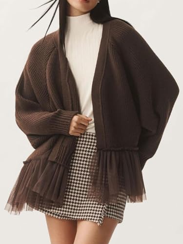 CHARTOU Open Front Chunky Cardigan Sweaters for Women Dressy Lace Long Sleeve Cable Knit Sweater Outwears2