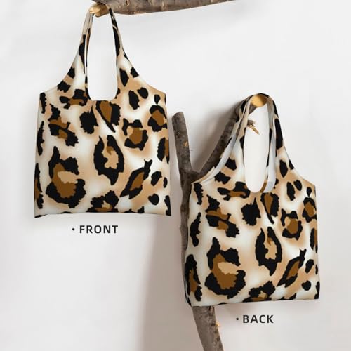 Leopard Print Aesthetic Canvas Tote Bag - Reusable Shoulder Tote Bag For Women Lady Casual Vacation, Shopping, Work, Gym3