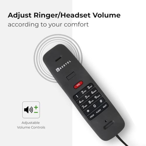 Image of Beetel H27 Portable Hotel Phone,3 Step Receiver & 2 Step Ringer Volume,Hold Function with LED Notification,Tone Dialling,Ringer LED,Hearing Aid Compatible Desk /Wall Mountable (Black)