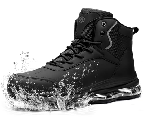 Image of LARNMERN Steel Toe Work Boots Men Waterproof Non Slip Shoes Comfortable Lightweight Side Zipper Industrial Safety 6 Inch Boots 51763 (10 Men, Black)