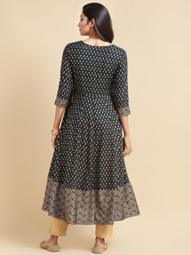 Image of rangita Teal Rayon Calf Length Embroidered Anarkali Kurti for Women | Kurta for Women
