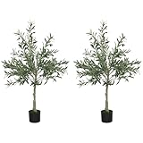 HOMCOM Olivos Artificiales 120 cm Plantas Artificiales Decorativas con Hojas de Seda y 20 Aceitunas Decoración Interior para Hogar Oficina Dormitorio Salón Pack 2