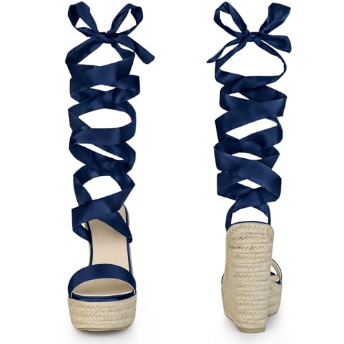 Perphy Platform Bow Ankle Tie Espadrilles Satin Lace Up Wedge Sandals for Women2