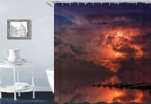 Rideau de douche 150x200 orange nuage éclair en polyester lavable