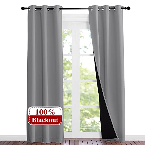 Image of NICETOWN Full Shade Curtain Panels, Pair of Energy Smart & Noise Blocking Out Blackout Drapes for Dining Room Window, Thermal Insulated Guest Room Lined Window Dressing(Silver Grey, 37 x 84 inch)