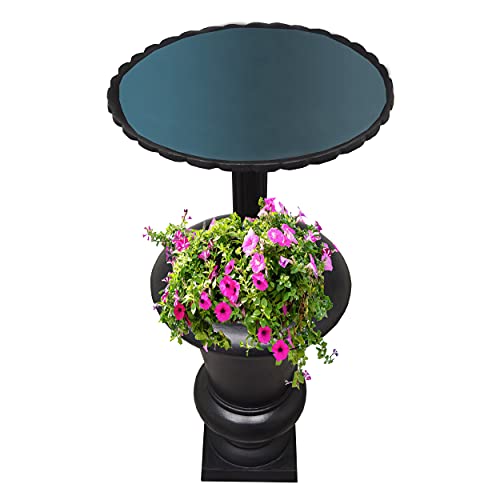 Oakland Living Ornate Round Cast Aluminum Metal 40-In Black Bird Bath And Planter Vase Combo #TOP2