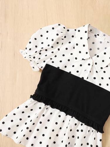 Image of Milumia Girl's 2 Piece Outfit Cute Polka Dots Puff Sleeve Top and Flared Pants Set