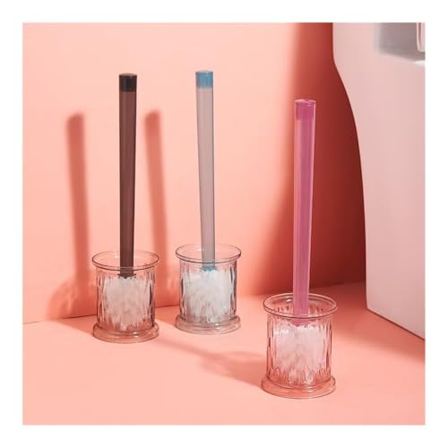Brosse de toilette à manche long et base rose transparente pour sols de WC