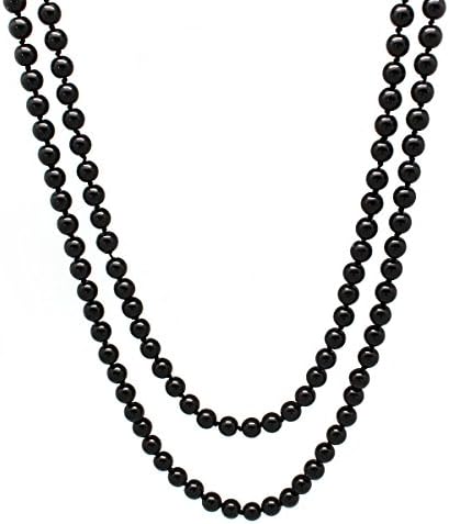 CIOOU Women's Simulated Pearl Strands Necklace Long Pearl Necklace 1920s Retro Flapper Necklace 60 Inches (Black Pearl Necklace)