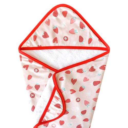 Image of Copper Pearl Hooded Bath Towels Premium Knit/Terry Cloth Baby Towels with Hood, Pockets, and Cool Designs - Great to Gift and Make Bath Time Fun - Baby Bath Towel, Strawberry