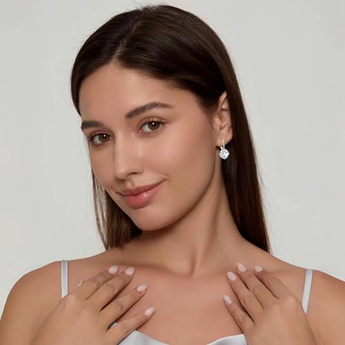 Square Princess Cut Dangle Drop Earrings 925 Sterling Silver Halo Solitaire Leverback Earrings Birthstone Jewelry for Women3