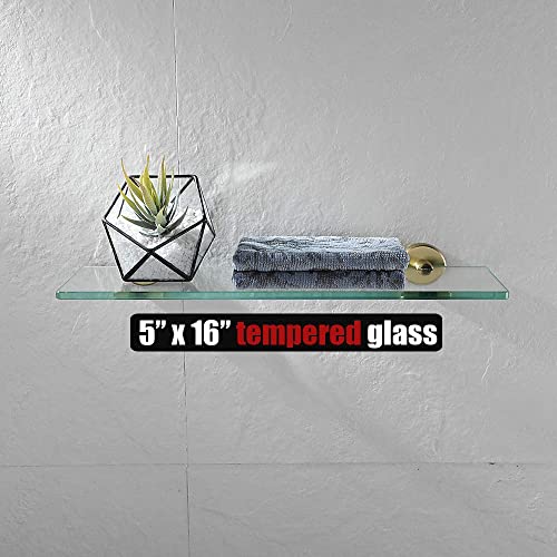 Jqk Bathroom Glass Shelf Gold, Tempered Glass Shower Storage 16 By 5 Inches, 304 Stainless Steel Brushed Gold Wall Mount, Tgs101-Bg #TOP3