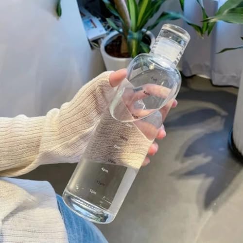 500 ml Glass Water Bottle with Glass Lid | 17oz Large-capacity Desk Bottle With Time Markings | BPA Free Drinkware (Without Black Sleeve, 500 ml)