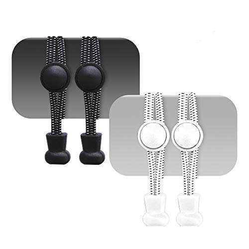 Lacets Élastiques Autobloquants, Élastiques de Lacets - Sport, Running, Triathlon 2 Paires (noir+blanc)