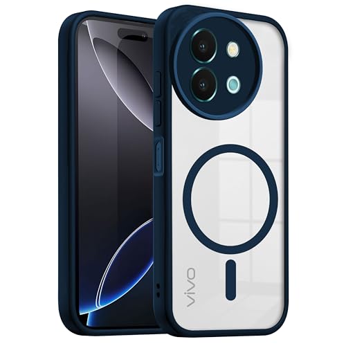 Image of V-TAN Back Cover for Vivo T3X 5G | TPU | Transparent Crystal Clear Magnetic Case Compatible with T3X | Camera Protective Shockproof Mobile Cover Design (Blue)