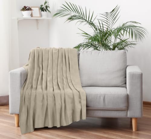 Image of Utopia Bedding 100% Cotton Thermal Blanket Khaki Throw, 50x60 Inches