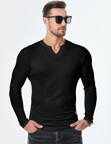 JMIERR Mens Long Sleeve Muscle T Shirts Casual V-Neck Longline Ribbed Tee Shirts4