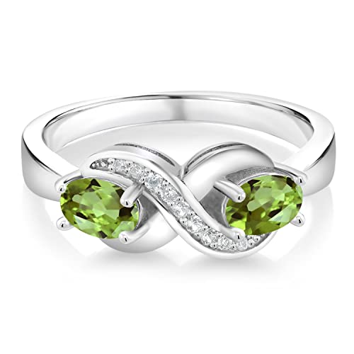 Gem Stone King 925 Sterling Silver Oval Peridot and White Moissanite Engagement Ring For Women (1.07 Cttw, Gemstone Birthstone, Available In Size 5, 6, 7, 8, 9)2