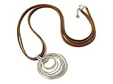 BALOOLA 38” Long ECO Leather Necklace, Ring Circle Necklace for Women, Brown Leather Necklace, Long