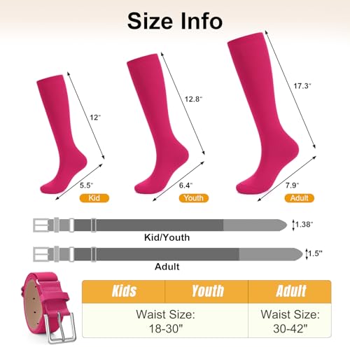 Image of XZQTIVE Baseball Softball Socks and Baseball Softball Belt Combo Set Knee-High Soccer Socks for Kids Youth Adult
