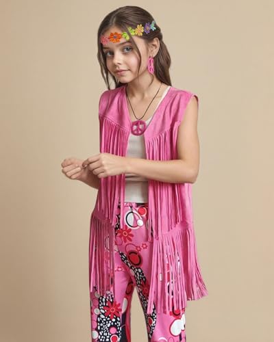 Disfraz hippie para niñas 60s 70s con accesorios miniatura 4