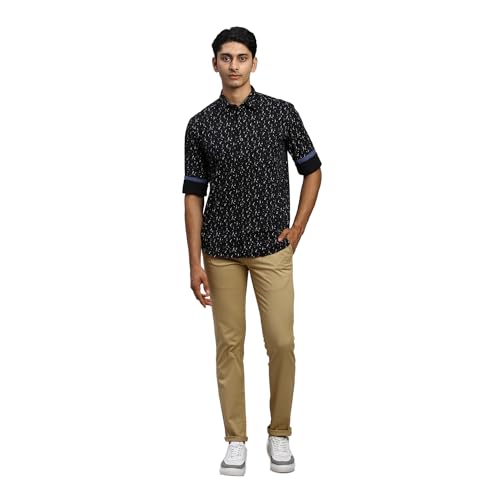 Image of Parx Low Rise Tapered Fit Cotton Blend Solid Pattern Flat Front Casual Trouser