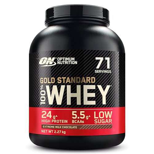 Optimum Nutrition Gold Standard 100% Whey Proteine in polvere per lo Sviluppo e il Recupero Muscolare con Glutammina e Aminoacidi BCAA Naturali, Gusto Cioccolato al Latte Estremo, 71 Dosi, 2,27 kg