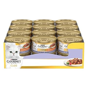 GOURMET GOLD Cibo umido per gatti adulti Dadini in Salsa con Vitello e Verdure, 24 lattine da 85g