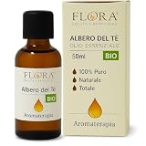 FLORA Albero del Tè Olio Essenziale BIO-CODEX 50 ml – 100% Puro, Naturale e Totale – Tea Tree Oil Biologico da Melaleuca alternifolia – Purificante, Antibatterico, Igienizzante per Pelle, Ambiente