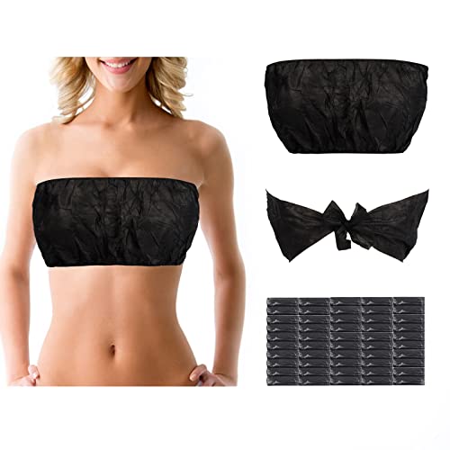 JUNFAN 50 Pack Womens Disposable Vacation Bra Strapless Underwear Individually Wrapped General Size for Beauty Salon SPA Spray Tanning Black