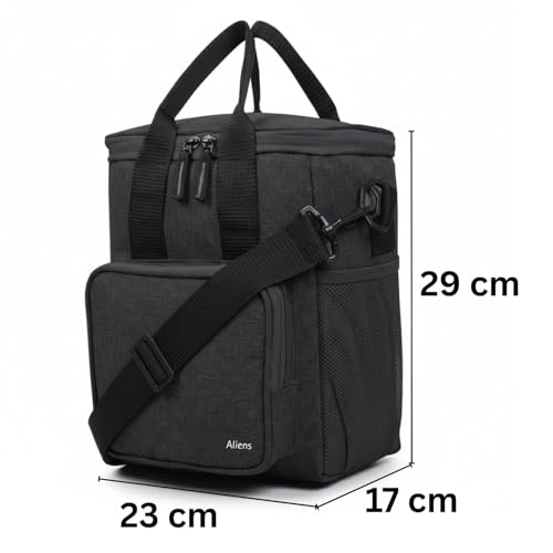 Image of Aliensware Thermal Insulated Lunch Bag with Handle & Adjustable Shoulder Strap, Large Capacity Meal Bag /Tiffin Bag /Lunch Holder /Meal Container Picnic Bag for Food Storage,Office,Travelling Aliens-BLK