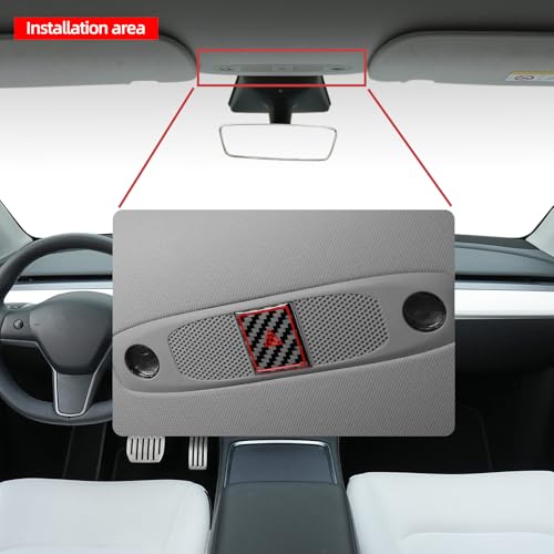Image of BETTERHUMZ Car Interior Carbon Fiber Sticker Compatible with Tesla Model 3 2023-2020 Model Y 2024-2020 Roof Warning Button Trim Reading Light Cover Accessories (Black)
