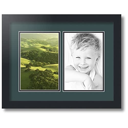 ArtToFrames Collage Photo Frame Double Mat with 2-6x9 inch Openings with Black Frame and Evergreen Top Mat