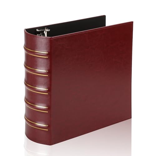 Image of LETVPVOW Vintage Hardback 3 Ring Binder 3 Inch, Professional Leather Binder 3 Ring, Three Ring Binders Fits 8.5 x 11, D Ring Binders for Photo Album, Home, School and Office Supplies- Dark Red