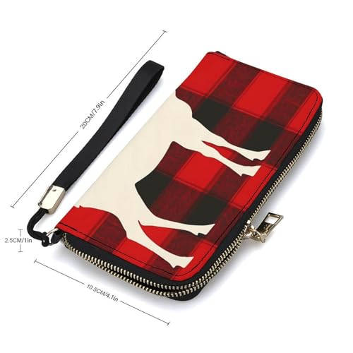 Moose Silhouette Buffalo Plaid Check Clutch Wallet Wristlet Long Handbag PU Leather with Card Slots Cash Coin Pocket for Women Men2