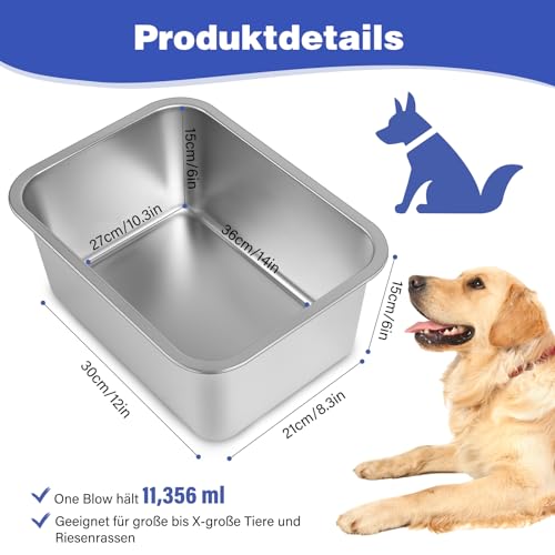 SBAYOOL 11.4 L Wassernapf Hund, 36×27×15cm Hundenapf Edelstahl Für Mittlere Bis Große Hunde, Haltbarkeit Futternapf Hund Anti-Fall Und Leicht Zu Reinigen