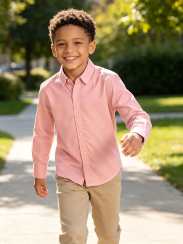 Image of DHTS Boys' Dress Shirts Toddle Boy Long Sleeve Uniform Shirt for Kids