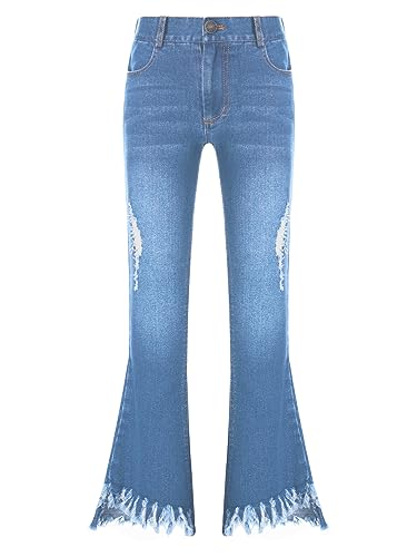 Kids Girls Flare Jeans Boot Cut Bell Bottom Jeans High Waisted Skinny Tassel Hem Casual Washed Denim Pants