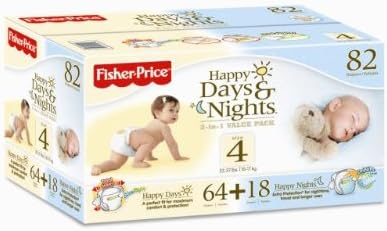 Fisher-Price Happy Days & Happy Nights Baby Diapers Value Pack, Size 4, 82 Count